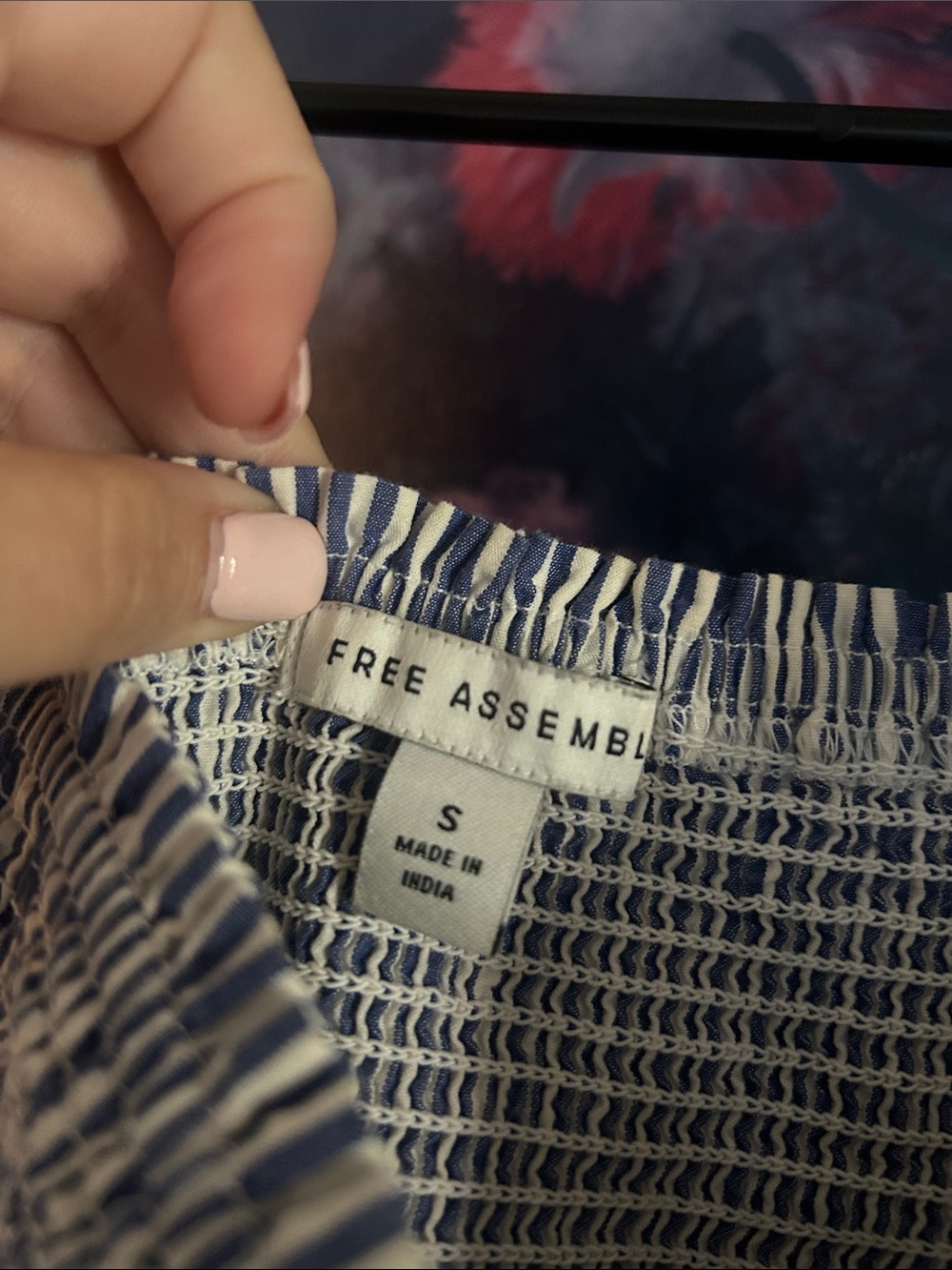 Like New Free Assembly Striped Smocked Maxi Dress in Navy and White - Picture 2 of 4